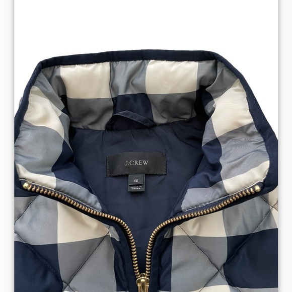 J. Crew Plaid Excursion Vest XS Navy Cream EUC - Picture 2 of 6